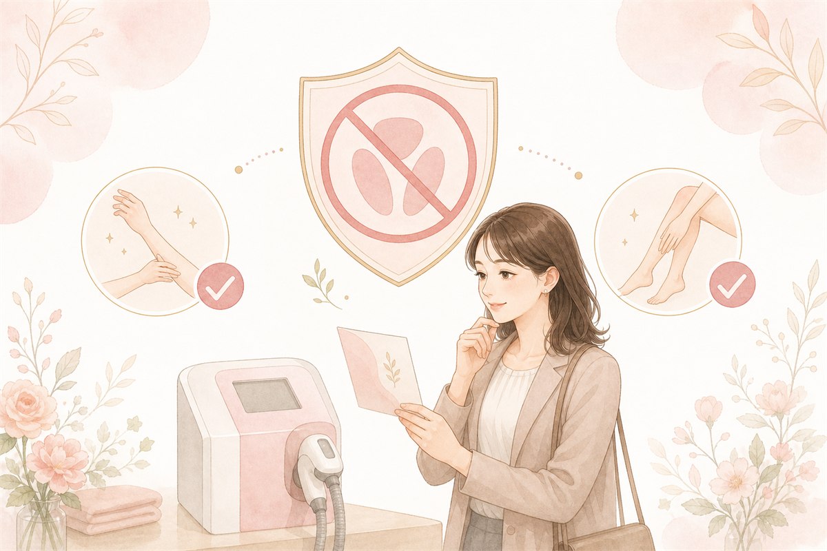 チョコザップのセルフ脱毛でVIOが禁止されていることを確認する女性のイラスト