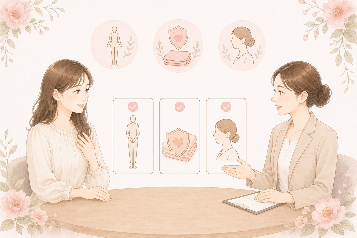 VIO脱毛の体勢・露出・担当者を事前確認する女性