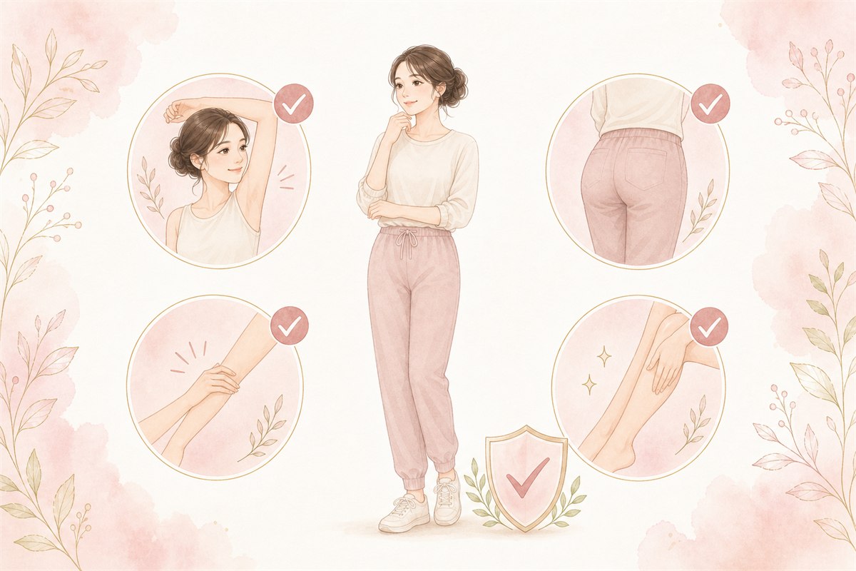 セルフ脱毛を利用できる脇・腕・臀部・脚を示したイラスト