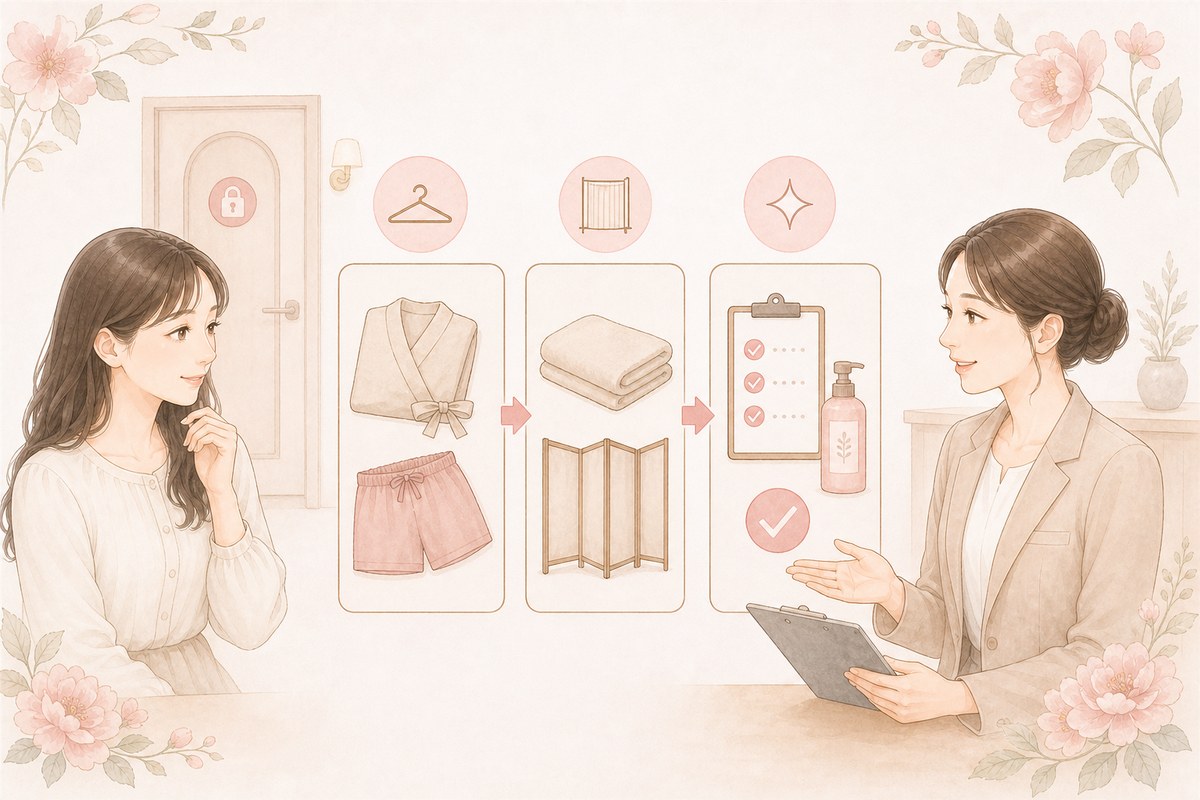 VIO脱毛の服装・露出・当日の流れを確認する女性