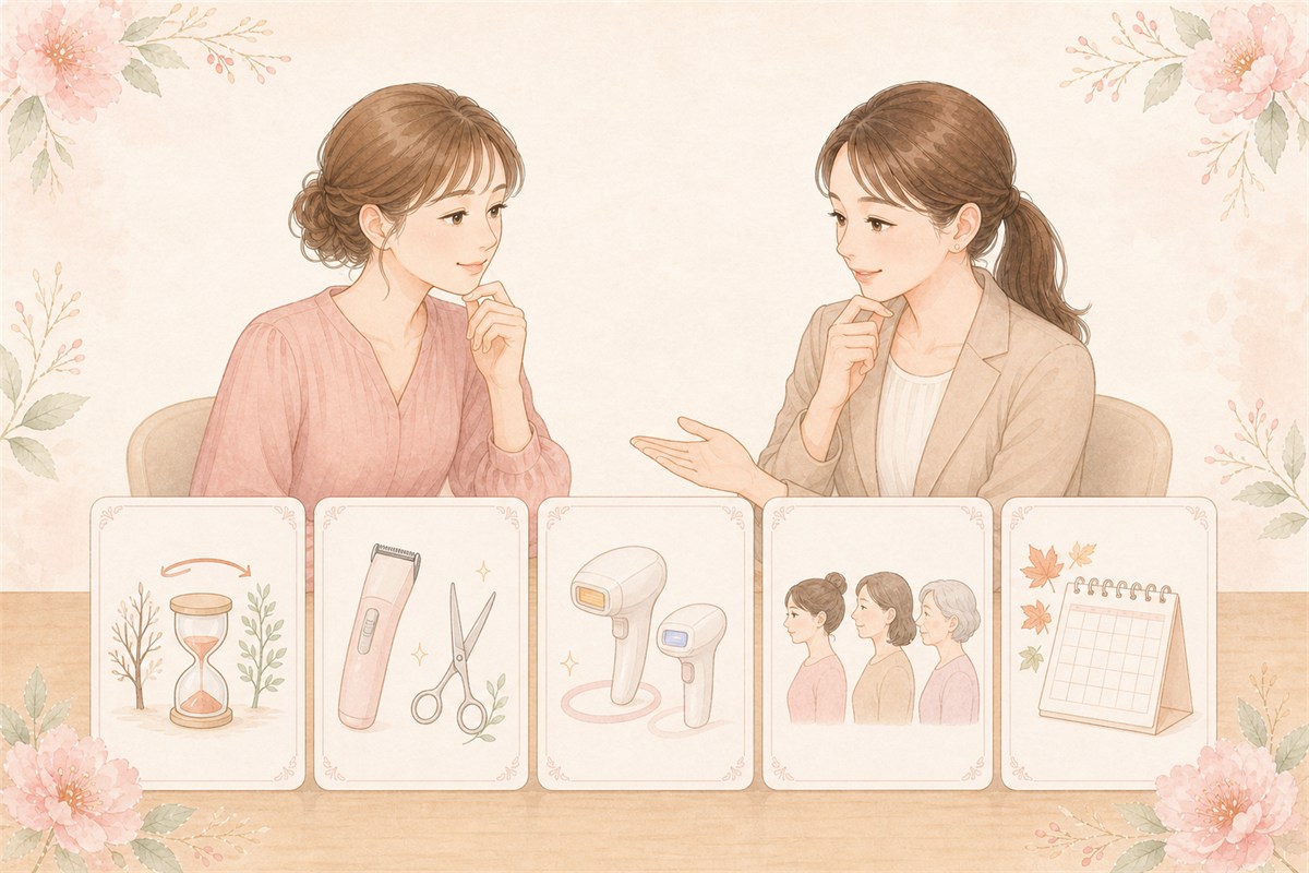 VIO脱毛していない女性の割合が調査によって違う5つの理由を整理するイラスト