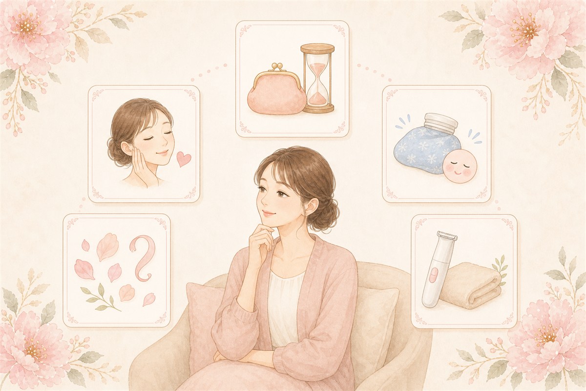 VIO脱毛をしていない女性それぞれの理由を示すイラスト