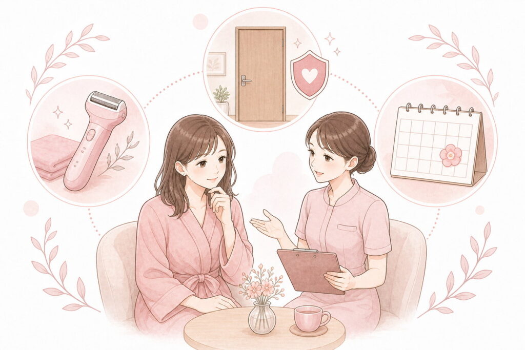 剃毛・完全個室・生理中の対応はVIO