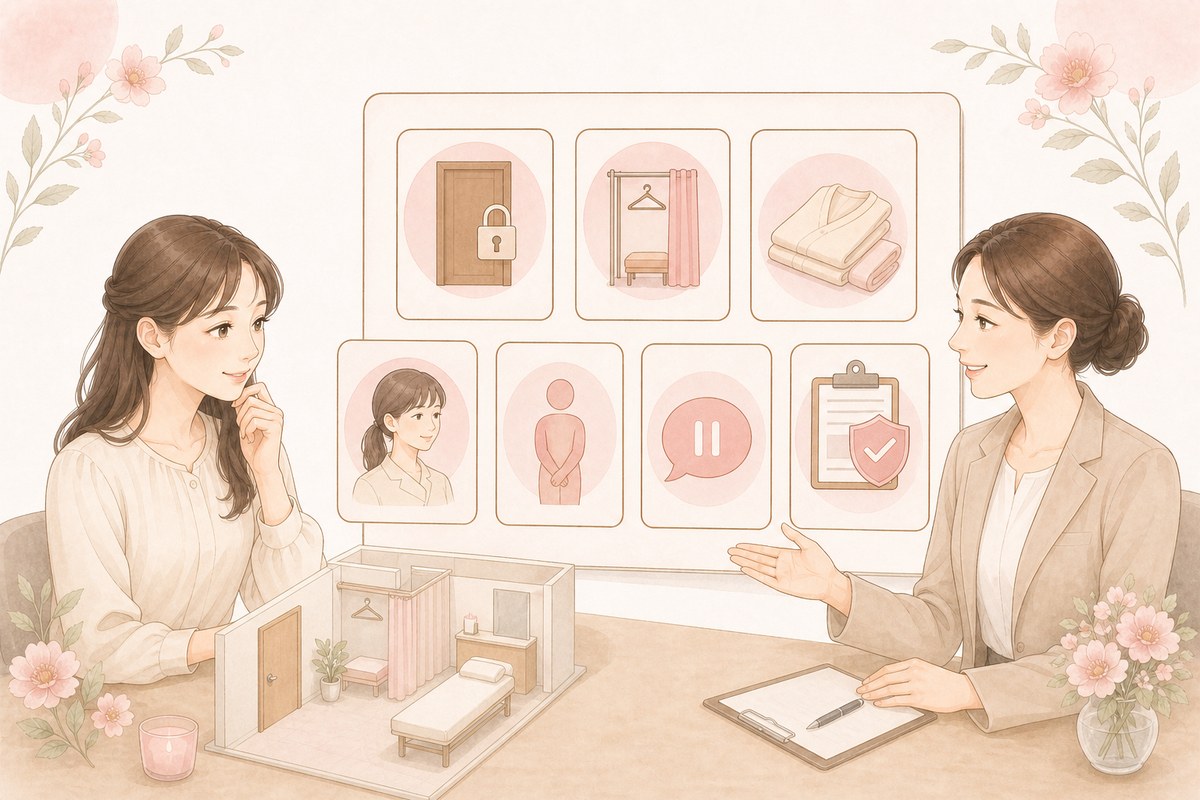 VIO脱毛で恥ずかしさに配慮した施術先の7項目を比較する女性
