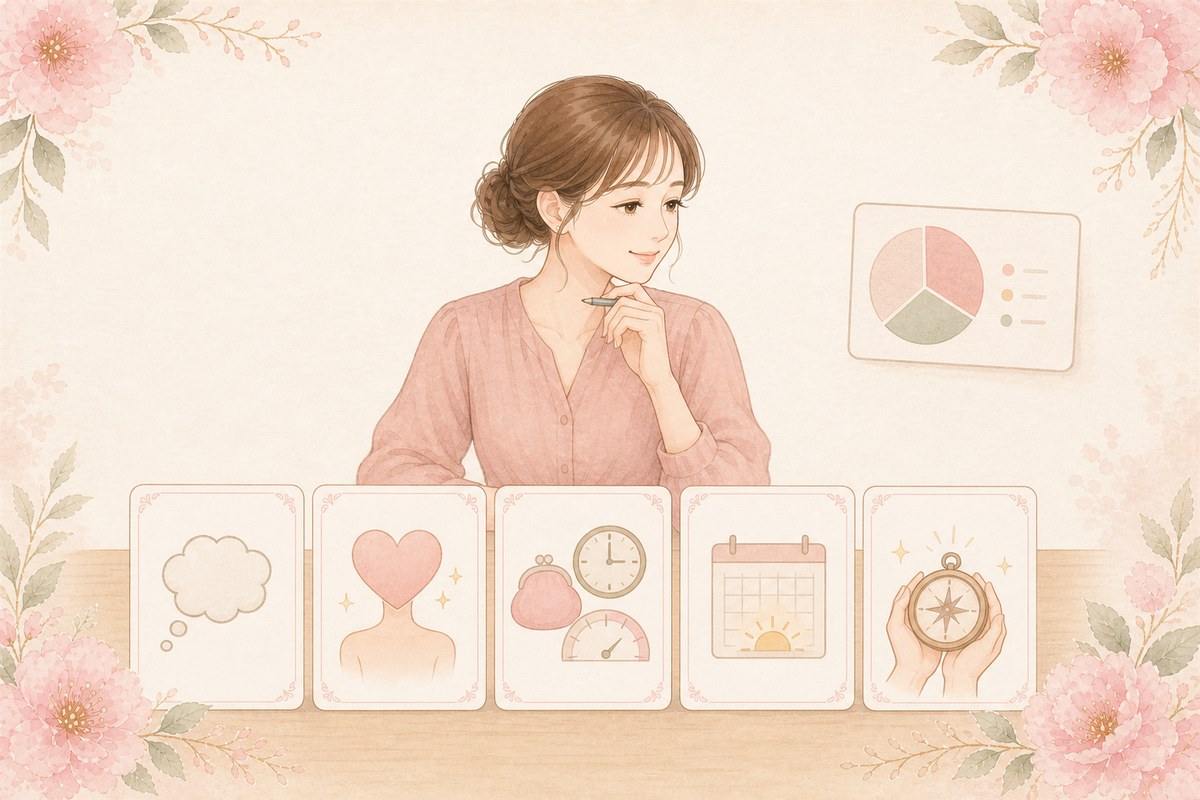 VIO脱毛が自分に必要か5つの質問で考える女性のイラスト