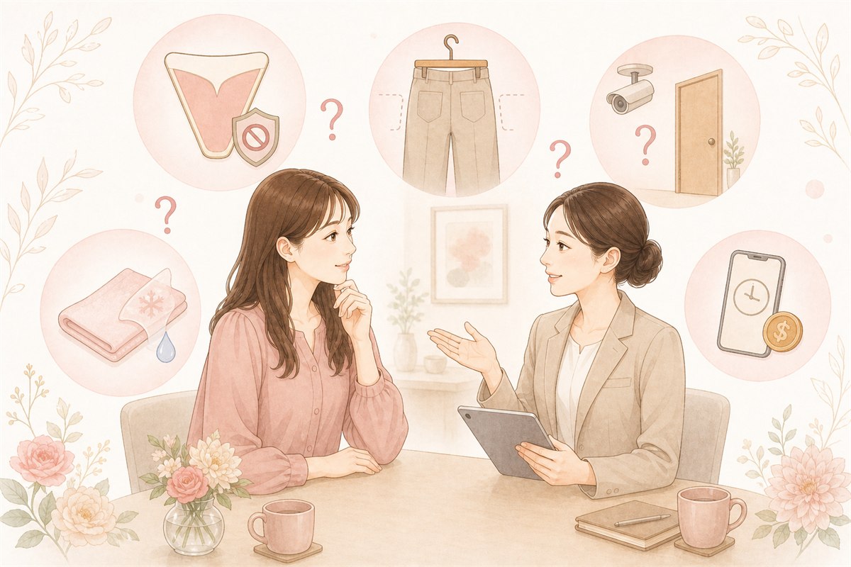 チョコザップのセルフ脱毛とVIOの疑問を相談する女性のイラスト