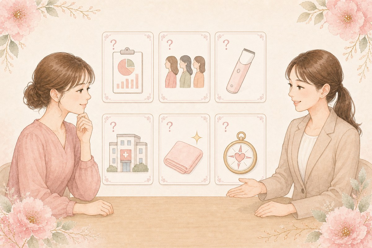 VIO脱毛していない女性の割合に関するよくある質問を相談するイラスト