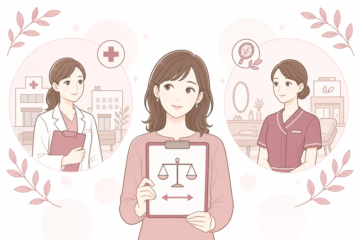 医療脱毛とサロン脱毛を比較する女性のイラスト