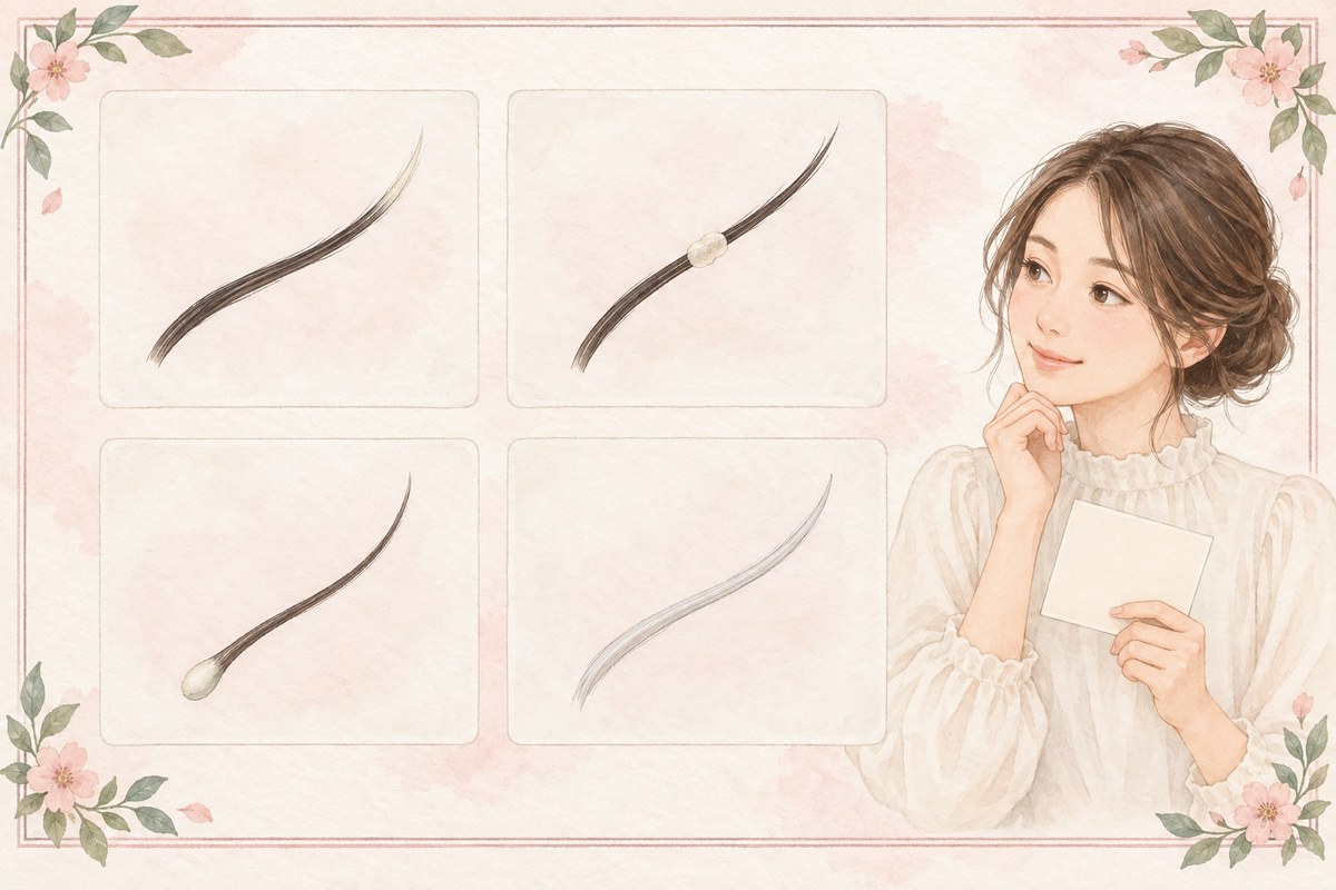 アンダーヘアの毛先が白く見える4つの主な状態を示す図