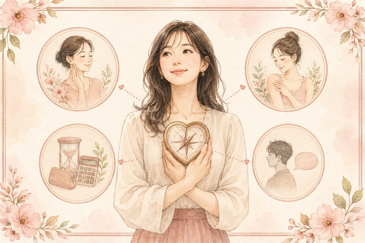 男性の好みだけでなく自分の希望をもとにVIO脱毛を考える女性のイラスト