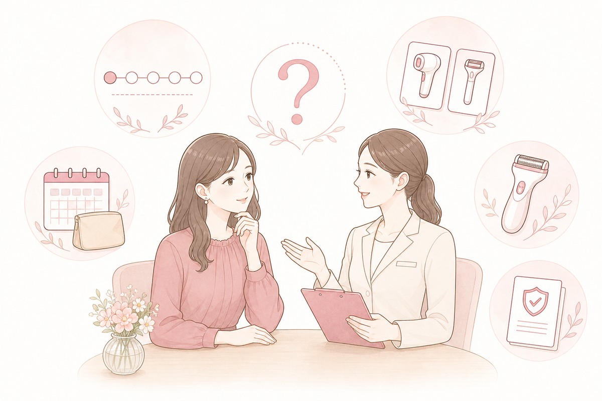湘南美容クリニックのVIO脱毛に関するよくある質問を相談するイラスト