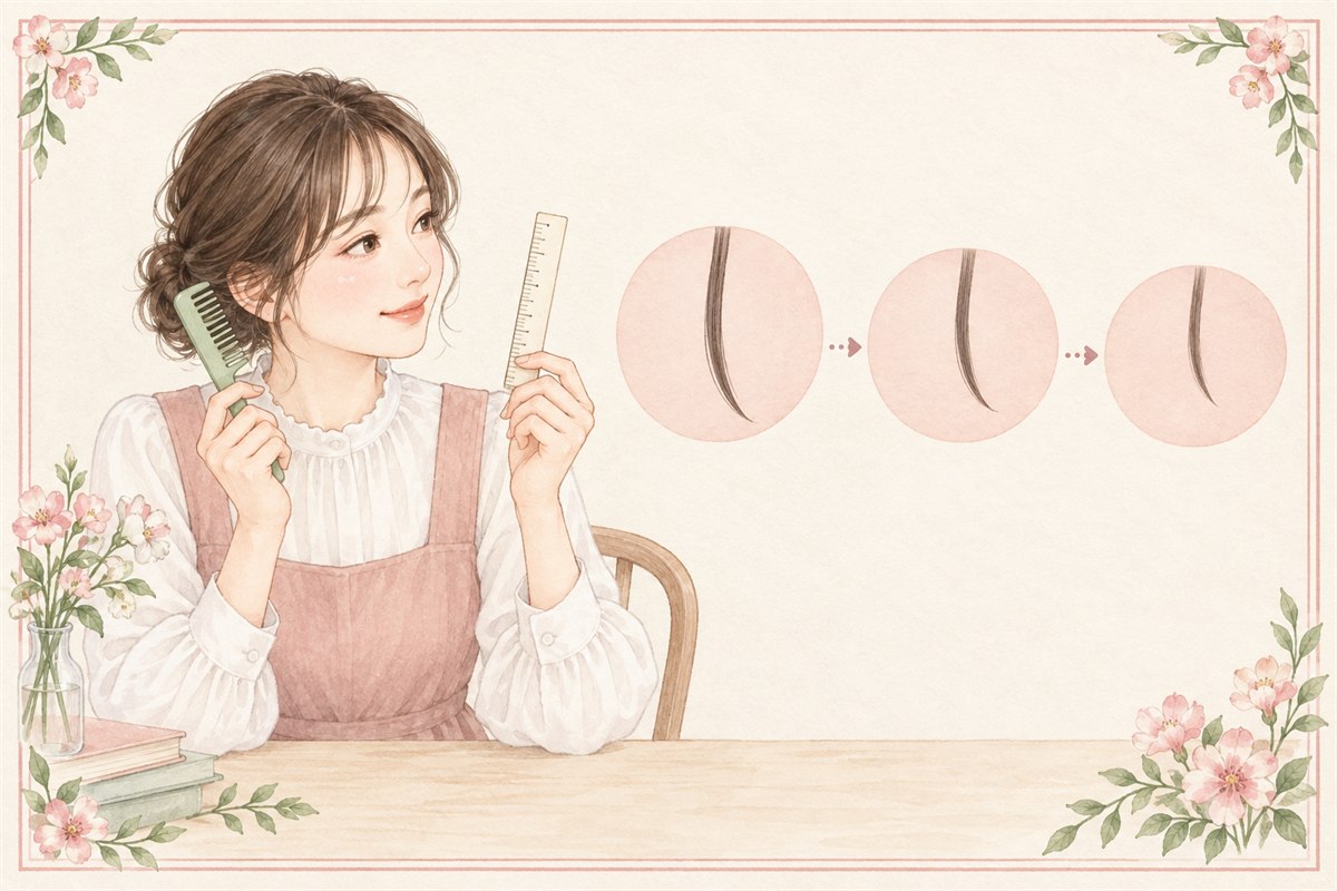 VIOを自然に残す長さを長めから少しずつ調整する女性のイラスト